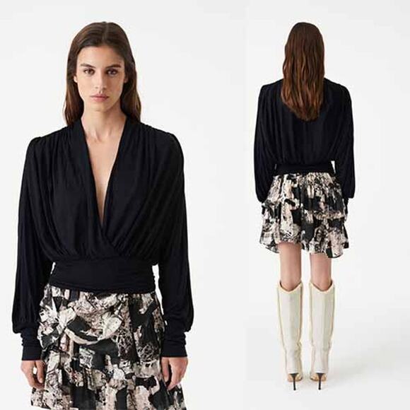 Iro Barba Wrap Around Long Sleeve Cropped Top Women's Black Size: XXS NWT - Picture 1 of 11